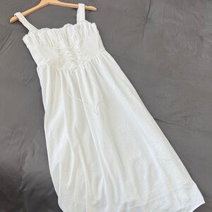 Commense White Maxi Sundress with Lace-Up Bodice
